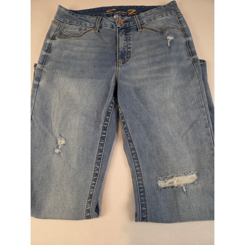 Seven7 Tummyless High Rise Slim Boot Jeans Women's 14 Light Wash Distressed - Picture 6 of 9